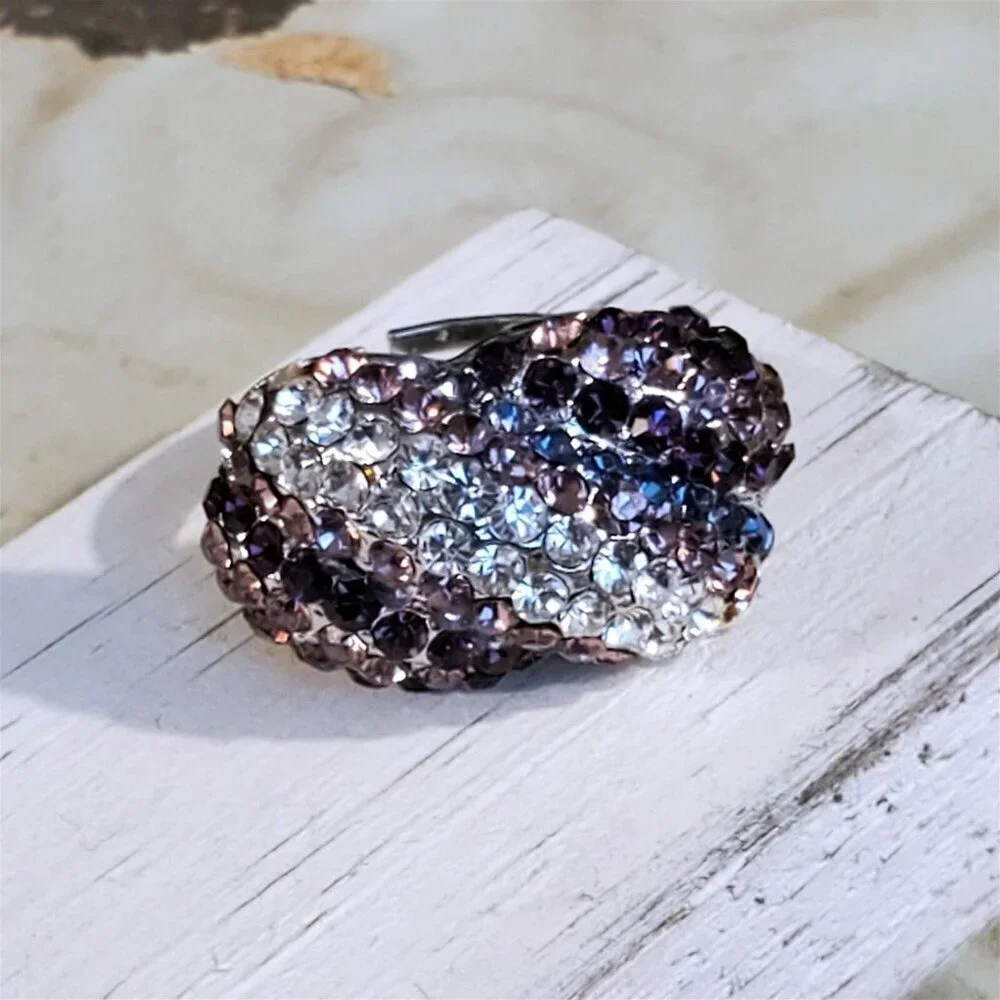 Purple Clear Glam Czech Rhinestones Crystals Cocktail Ring